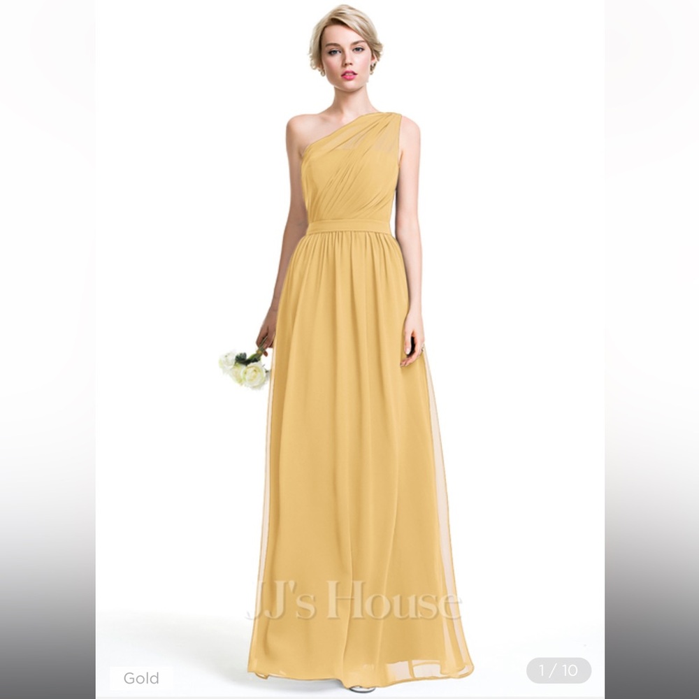 JJ’s House A-Line One Shoulder Floor-Length Chiffon Gown with Ruffle